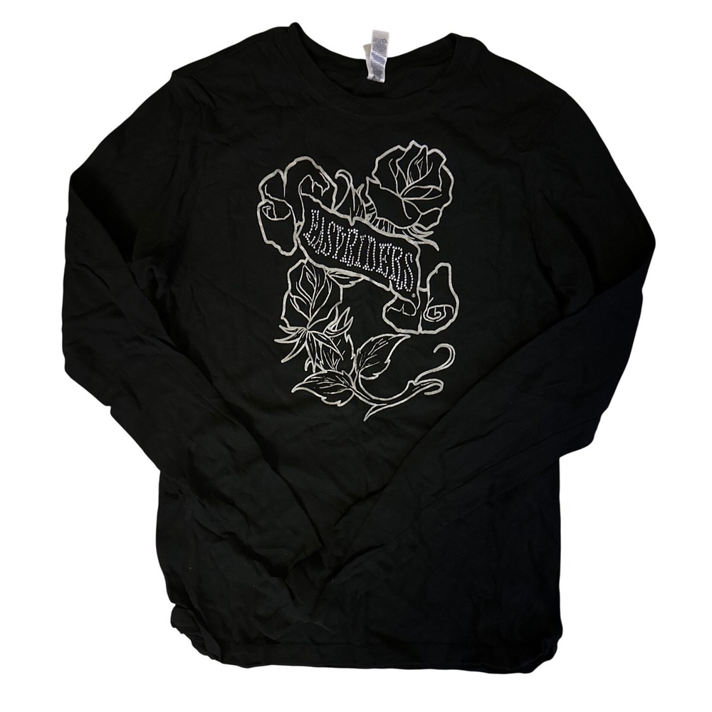 Bella Easyriders Graphic Long Sleeve T-Shirt Black Rhinestone Rose Women Medium